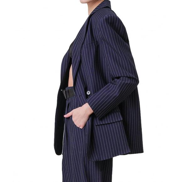 NEW LINE AND DOT margeaux pinstripe jacket in navy/ white